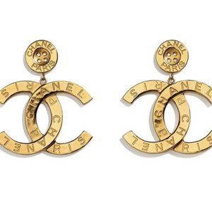 Authentic Chanel Button Gold Statement earrings 21B Extra Large